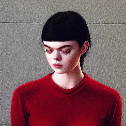 Image similar to a striking hyper real painting of Elle Fanning with cybernetics by Quint Buchholz