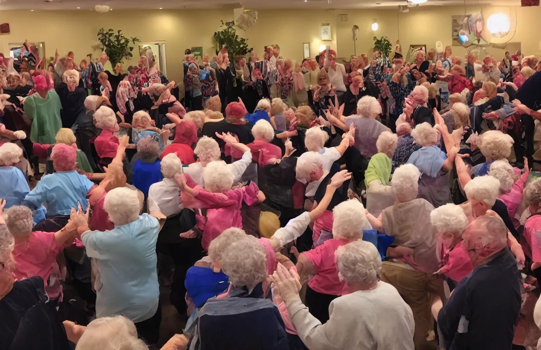 Image similar to a nursing home mosh pit with flashing lights