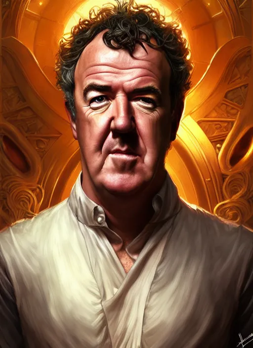 Image similar to portrait of jeremy clarkson, d & d, fantasy, intricate, elegant, highly detailed, digital painting, artstation, concept art, smooth, sharp focus, illustration, art by artgerm and greg rutkowski and alphonse mucha