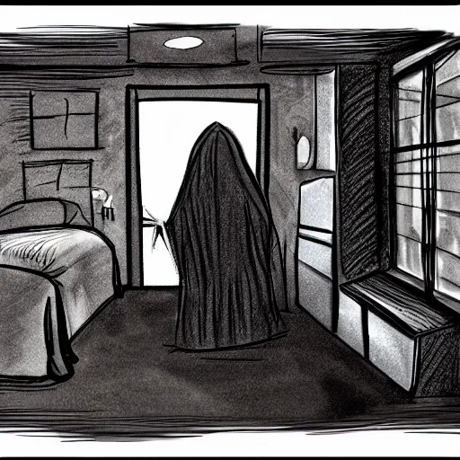 Prompt: shadowy figure lurking in the corner of your bedroom, watching with black eyes, horror, trending on art station