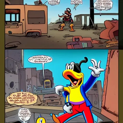 Prompt: goofy fights against the patriarchy in a post apocalyptic city