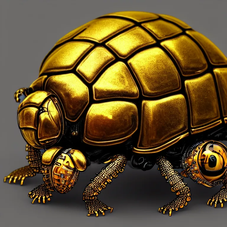 Image similar to steampunk golden tortoise beetle, biomechanical, very coherent symmetrical artwork, cinematic, 3 d model, unreal engine realistic render, 8 k, micro detail, intricate, elegant, highly detailed, centered, digital painting, smooth, sharp focus, illustration, artgerm, tomasz alen kopera, by wlop