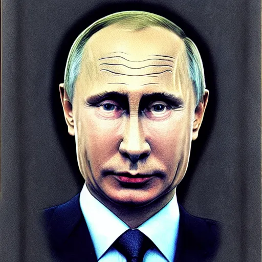 Image similar to portrait by giger of vladimir putin who became an ugly retarded lovecraftian degraded monstrosity, photo - realistic, color image, 2 k, highly detailed