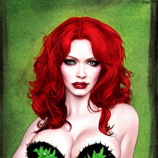 Prompt: christina hendricks as poison ivy from batman, art station, highly detailed, 8k