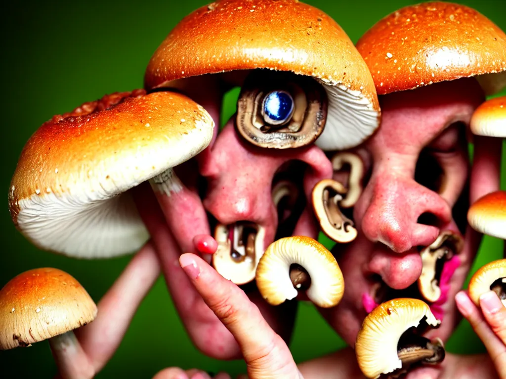 Image similar to human eating yourself with mushrooms