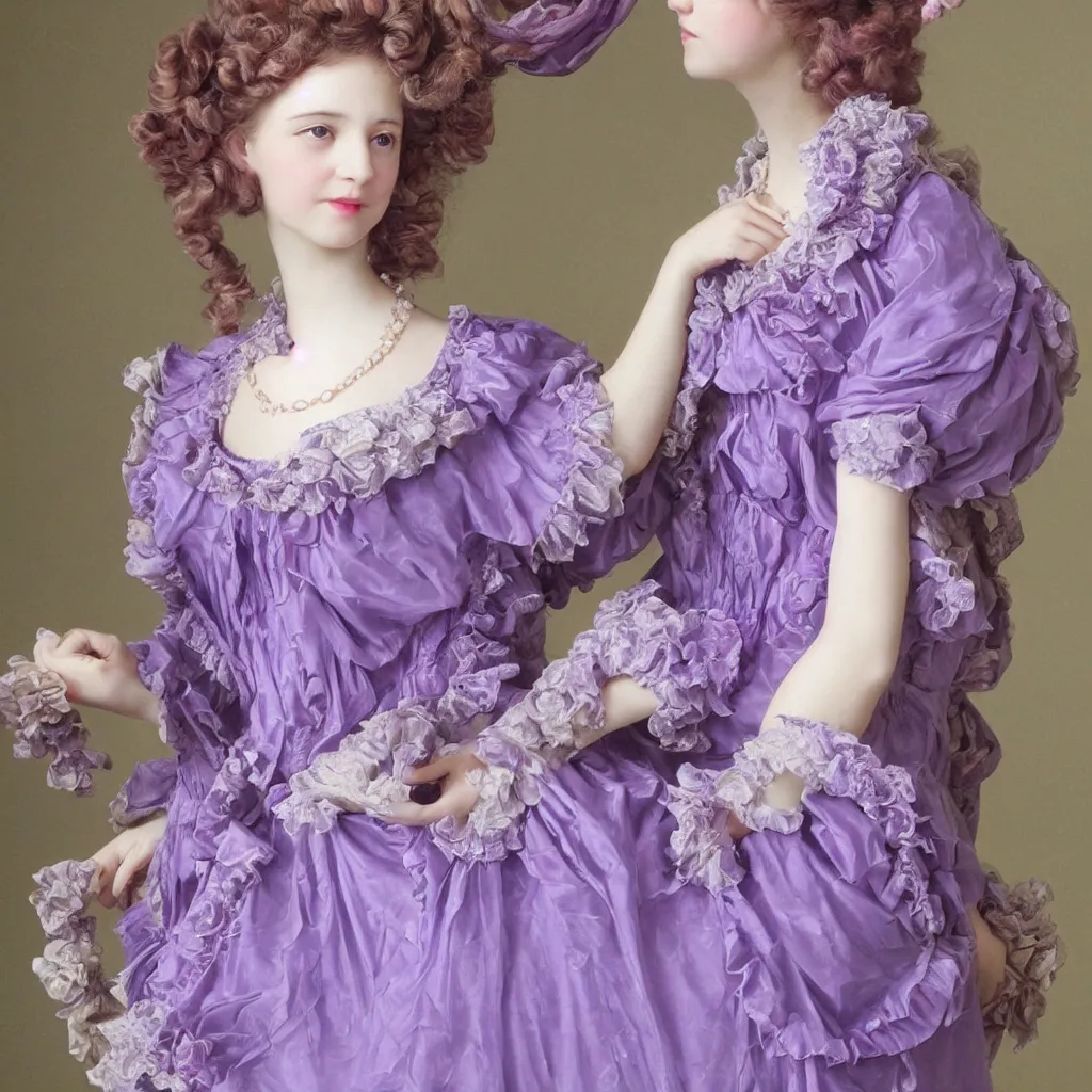 Image similar to purple dress in the style of rococo ，Victorian era，jellyfish element，dreamy, soft ,Backlight ,luminescence，highly detailed,8k