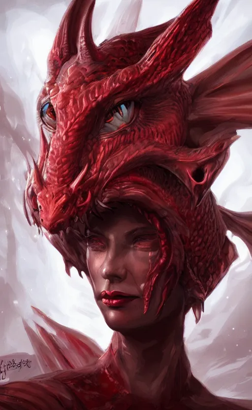 Image similar to face portrait of dragon kin woman, with pretty red ruby eyes, dynamic lighting, fantasy concept art, trending on art station, stunning visuals, creative, cinematic, ultra detailed