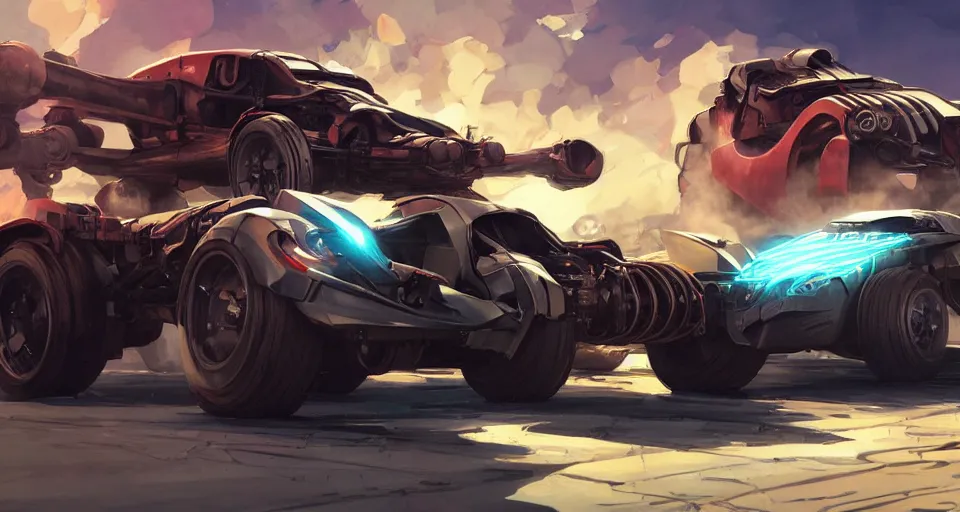 Image similar to cybersteam rollcage racer vehicule tank concept design mad max cars super rocket league global illumination ray tracing hdr chromed reflexion, gta 5 comics official fanart artstation by jesper ejsing, by rhads, makoto shinkai and lois van baarle, ilya kuvshinov, ossdraws, by feng zhu