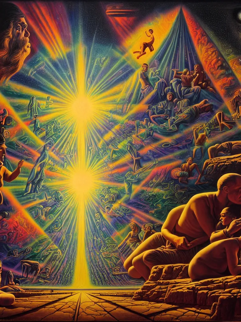 Image similar to a beautiful future for human evolution, spiritual science, divinity, utopian, by david a. hardy, wpa, public works mural, socialist