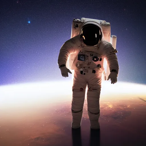 Image similar to photograph of an astronaut against night sky, only arms and legs are lit, full body photo,, 8 k