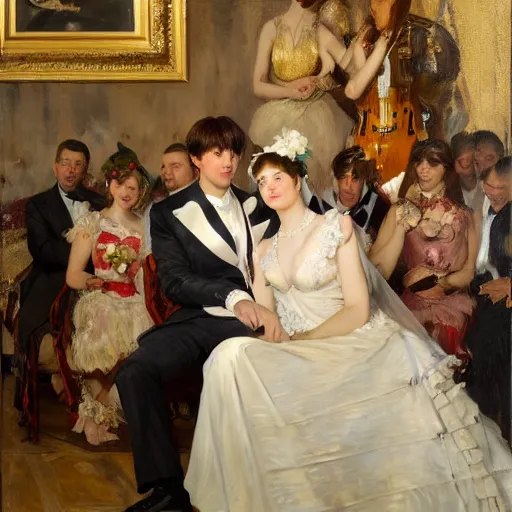 Prompt: jungkook and taehyung getting married in las vegas, bts, face detail by theodore ralli and nasreddine dinet and anders zorn and nikolay makovsky and edwin longsden long,, painting by sargent and leyendecker and greg hildebrandt, high detail 8 k