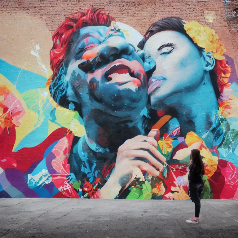 Prompt: love mural by basquit, hyperrealistic