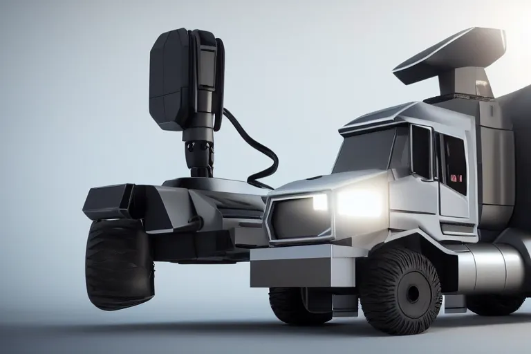 Image similar to still photo of a futuristic remote control truck, highly detailed, photorealistic portrait, bright studio setting, studio lighting, crisp quality and light reflections, unreal engine 5 quality render