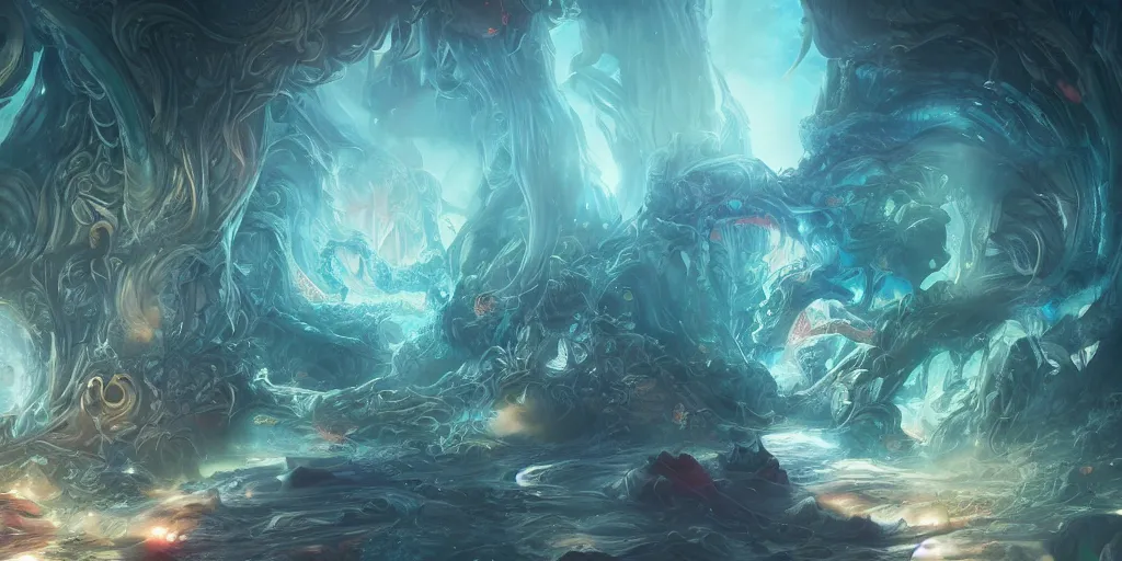 Prompt: dreamscape, landscape, ross tran, vivid colors, anatomical, highly detailed sculpture, intricate detailed, ommatidia, 8 k, cinematic atmosphere, post - processing