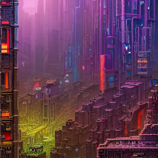 Image similar to mysterious cyberpunk building in the city, fantasy landscape, extremely detailed, sharp focus, pixelart, wide view, digital illustration, by dan mumford, greg rutowski, johan grenier