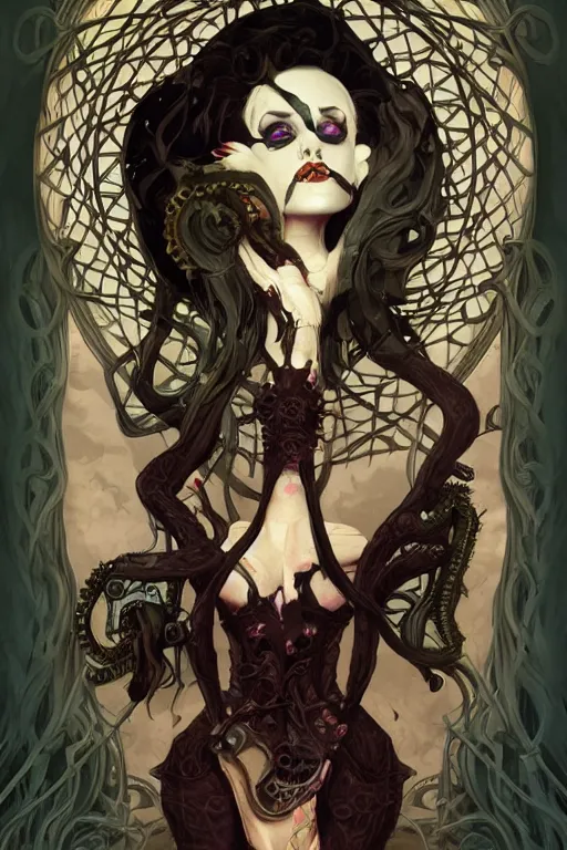 Prompt: haunted - punk, lovecraftian, art nouveau, trending on artstation, digital art by brom, natalie shau, artgerm