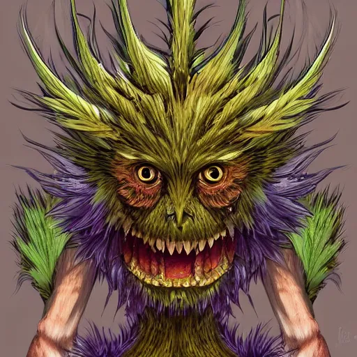 Image similar to A humanoid thistle monster, highly detailed, digital art, sharp focus, trending on art station, artichoke, anime art style