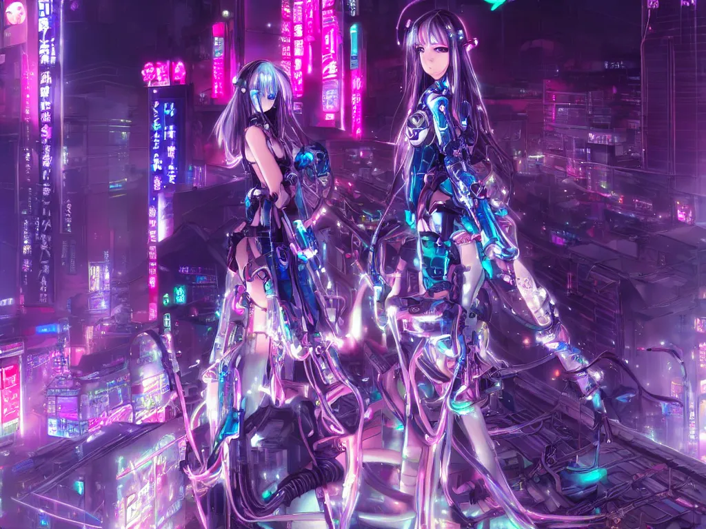 Prompt: anime key visual futuristic cyber warrior girl, on cyberpunk neon light tokyo rooftop, ssci - fi and fantasy, intricate and very beautiful, highly detailed and digital painting, concept art, smooth, illustration, art by l taekwon kim / a - rang style, luxearte and rossdraws and liya nikorov and rongzhen luo