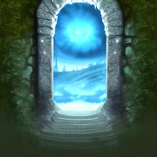 Image similar to a majestic portal to another dimension. an ethereal castle is visible through the portal. hd digital art