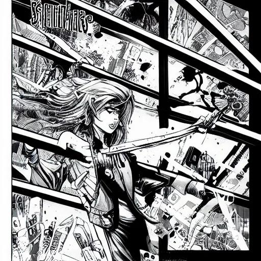 Prompt: comic book, panel, thriller, black and white, manga inspiration, highly detailed, g - pen,