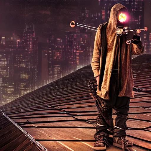 Image similar to cyberpunk Fiddler on the Roof