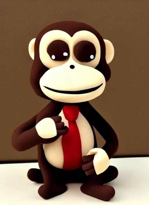 Image similar to monkey cartoon character with tie, clay figure, kawaii