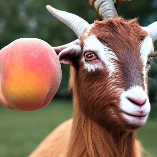 Prompt: a hybrid of a goat and a peach but mostly peach, 8 k, 4 k, professional photography, award winning photo