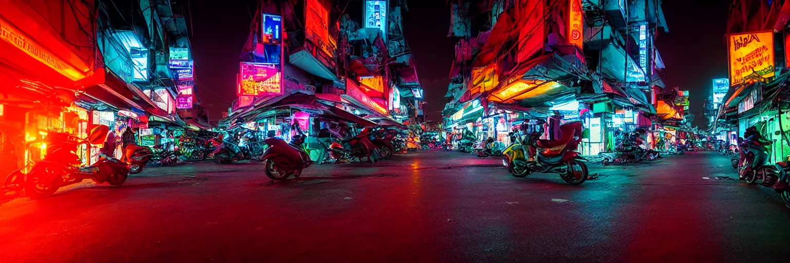 Image similar to Cyberpunk Roads, futuristic Phnom-Penh Cambodia, neon dark lighting