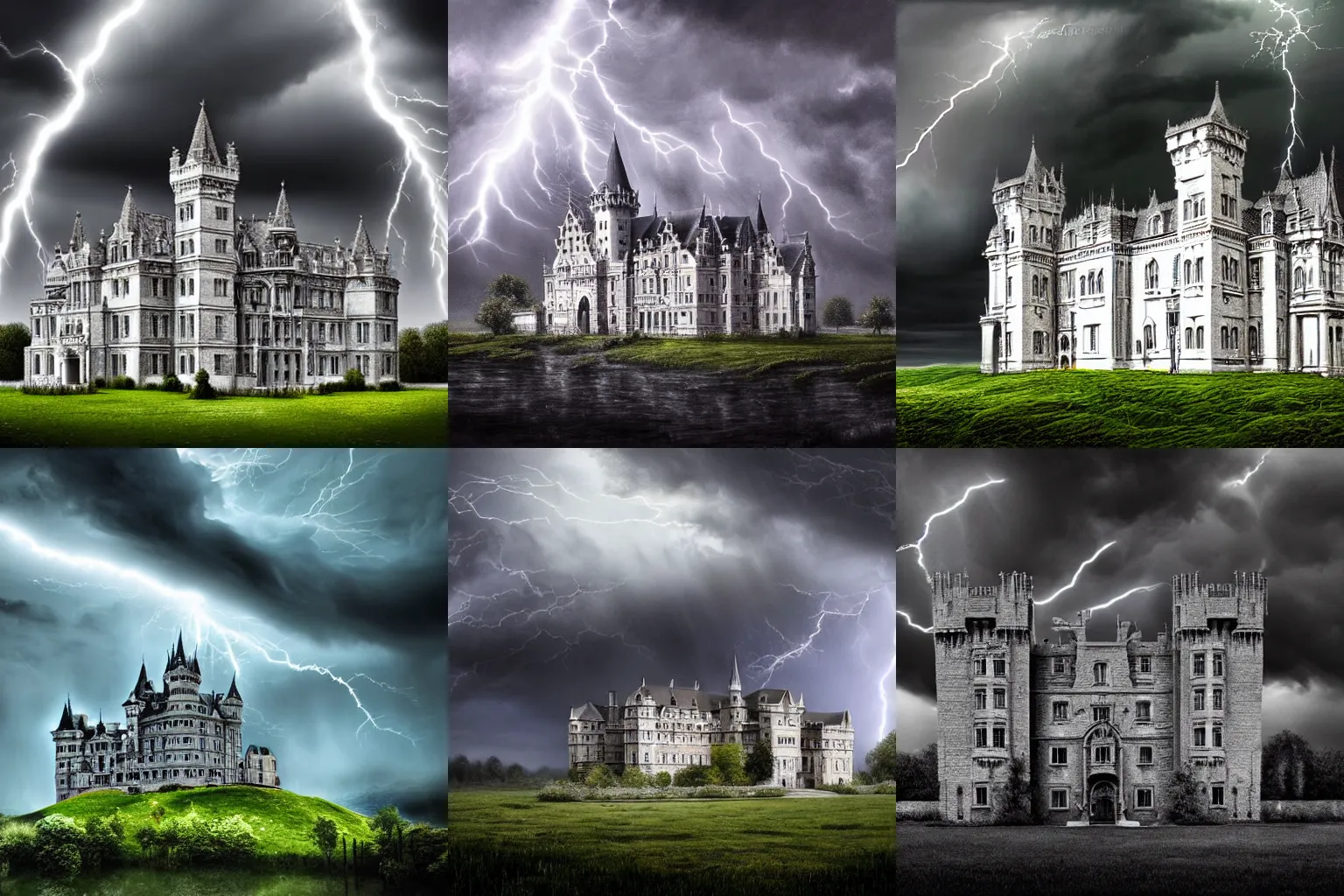 Image similar to A extremely highly detailed majestic hi-res beautiful, highly detailed painting of a white brick immaculate castle in black scary storm clouds high detail,ethereal, dramatic lightning, rim light, hyperrealistic, photorealistic, octante render, elegant, cinematic, high textures, hyper sharp, 8k, insanely detailed and intricate, graphic design, cinematic atmosphere, hypermaximalist, hyper realistic, super detailed, 4k HDR hyper realistic high quality by Michelangelo Merisi da Caravaggio,