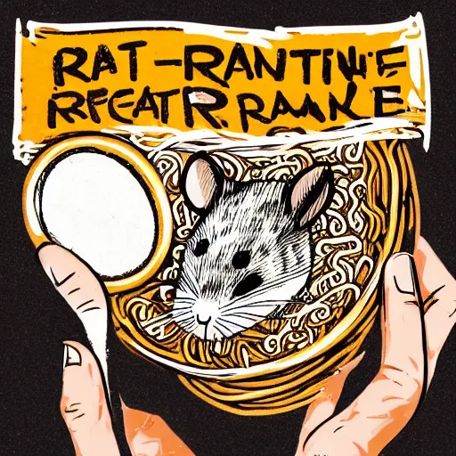 Prompt: graphic art for a container of rat-flavored ramen