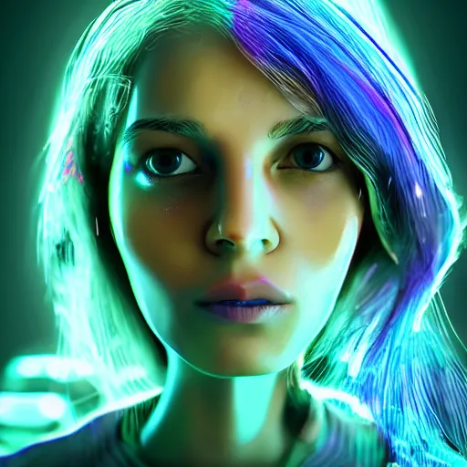 Prompt: cartoon portrait made out of rain, neon colors, rendered in octane, unreal engine, highly detailed, beautiful