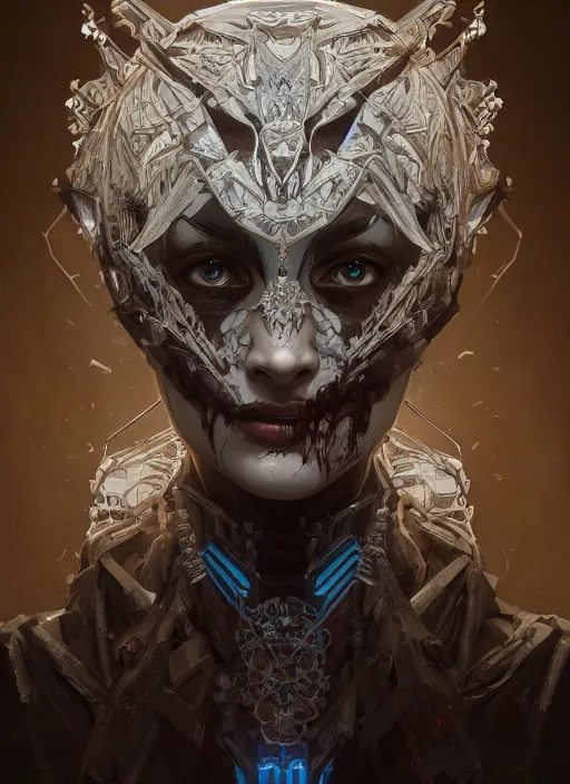 Image similar to symmetry!! portrait of zombie in the style of horizon zero dawn, machine face, intricate, elegant, highly detailed, digital painting, artstation, concept art, smooth, sharp focus, illustration, art by artgerm and greg rutkowski and alphonse mucha, 8 k