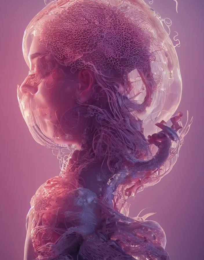 Image similar to goddess portrait. jellyfish orchid phoenix head. intricate artwork by Tooth Wu and wlop and beeple and dan mumford. octane render, trending on artstation, greg rutkowski very coherent symmetrical artwork. cinematic, hyper realism, high detail, octane render, 8k, depth of field, bokeh