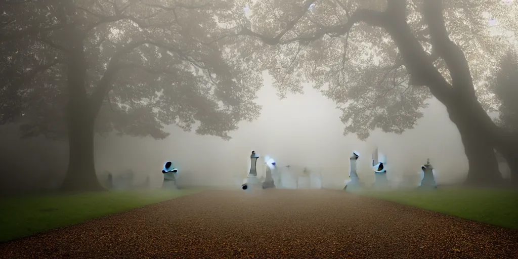 Prompt: highgate cemetary, fog, rain, volumetric lighting, beautiful, golden hour, sharp focus, ultra detailed, cgsociety