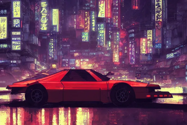 Prompt: akira cyberpunk autozam az - 1 drifting through tokyo at night by greg rutkowski makoto shinkai takashi takeuchi studio ghibli, akihiko yoshida