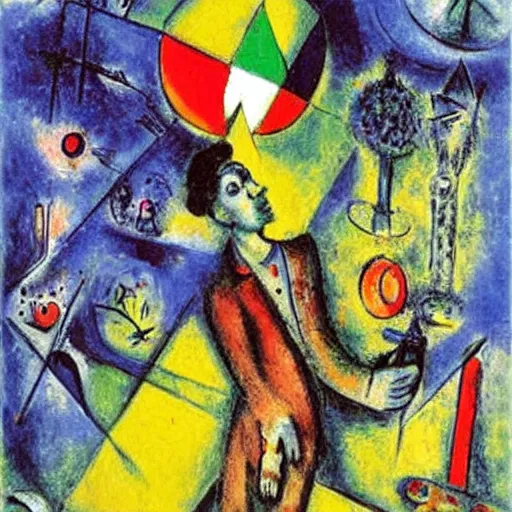 Image similar to A installation art. A rip in spacetime. Did this device in his hand open a portal to another dimension or reality?! by Marcel Chagall ✨