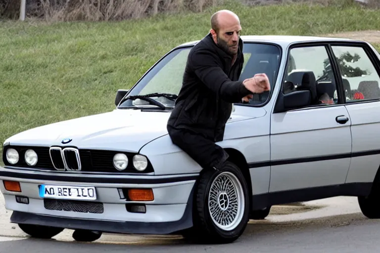 Image similar to Angry Jason Statham picks up BMW e30