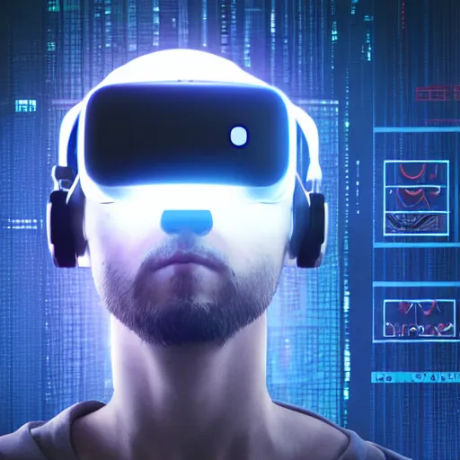 Image similar to cyberpunk, bot wearing vr headset, sci - fi, face, portrait, illustration