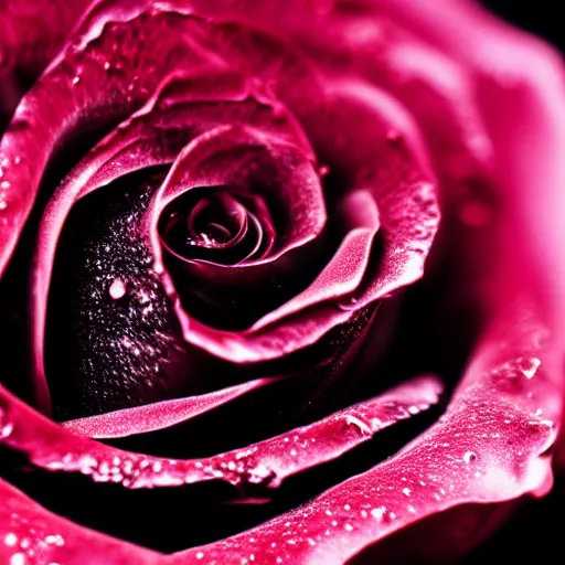 Image similar to award - winning macro of a beautiful black rose made of glowing molten magma