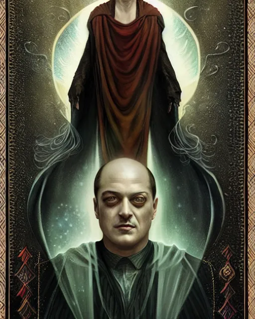 Image similar to a magical portrait of brendan fraser as aleister crowley the great mage of thelema, art by tom bagshaw and david burroughs mattingly