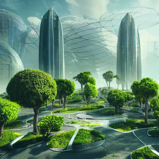 Image similar to a futuristic eco city utopia, plants, buildings, vegetation, ambient, nature, landscape, nature, technology, trending on artstation, deviantart, octane render, unreal engine, high detail, high definiton, ultra realistic, hyper realistic, 4 k, hd