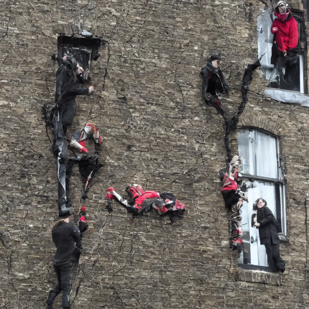 Image similar to popped out a chimney, wrapping its fangs around either a magpie or a tv aerial. people were hounding their coworkers into sponsoring their suicides, to raise money for the samaritans.