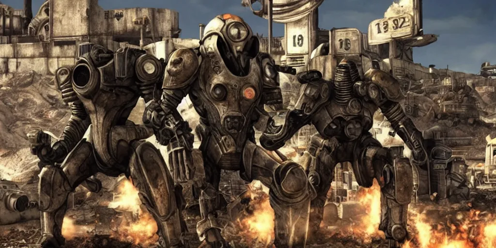 Image similar to campaign poster of brotherhood of steel from fallout : new vegas game