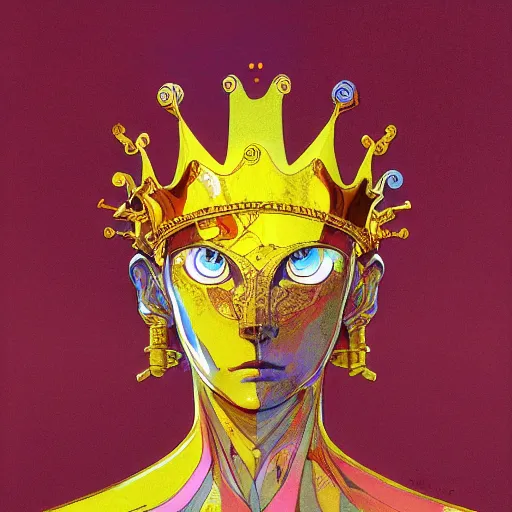 Image similar to prompt : colorful bird, golden crown, soft light painted by james jean and katsuhiro otomo and erik jones, inspired by akira anime, smooth face feature, intricate oil painting, high detail illustration, sharp high detail, manga and anime 1 9 9 9