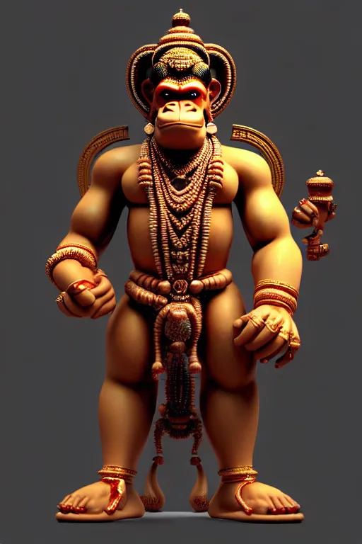 Image similar to high quality 3 d render post - rococo cyberpunk hanuman! head shri ram centre, madhubani, highly detailed, morning in sci - fi new delhi, cinematic smooth unreal engine, lee madgwick & liam wong, dramatic light, long shot, low angle, uhd 8 k, sharp focus