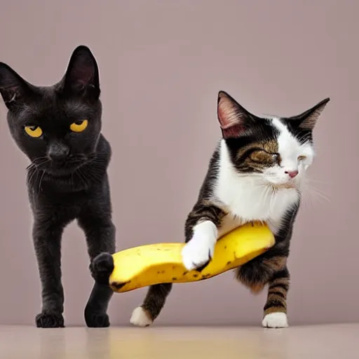 Prompt: A dog and a cat fighting for a banana, award winning photography