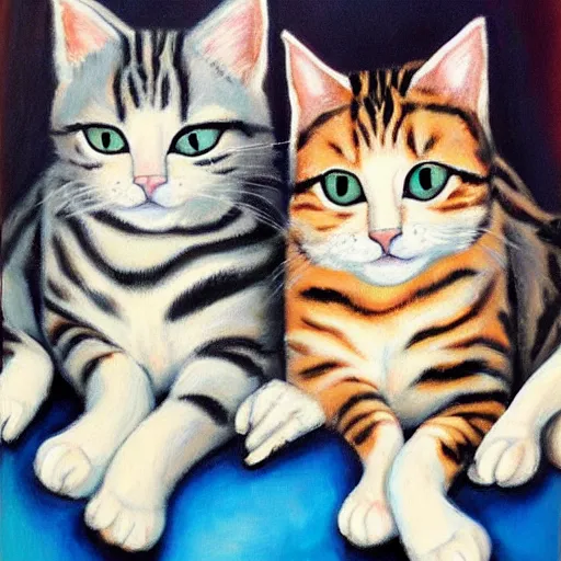 Prompt: painting of two brother cats