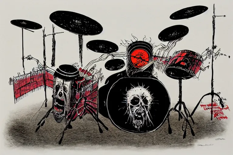 Image similar to drum set from hell by ralph steadman