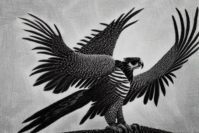 Prompt: harpy eagle, trending on pixiv, HD, monochrome, pointillism