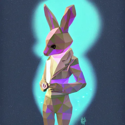 Prompt: aesthetic rabbit fursona portrait, commission of a anthropomorphic male horse, fursona horse wearing stylish holographic clothes, winter armosphere, pastel simple art, low poly